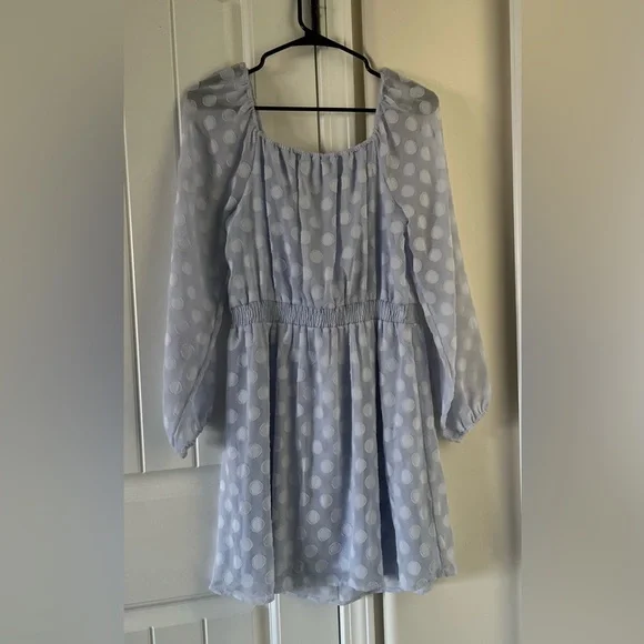 LC Lauren Conrad Sky Blue Polka Dot Long Sleeve Dress - Picture 5 of 7